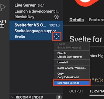 Svelte for VS Code extension settings